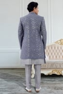 Grey Silk Sherwani with Sequin Embroidered Moroccan Jaal Jacket