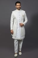 Pearl White Silk Sequinned Jacket Style Indo Western Set