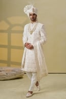 Off White Silk Lucknowi Sequin Worked Sherwani Set
