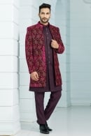 Velvet Floral Printed Jacket Style Indo Western