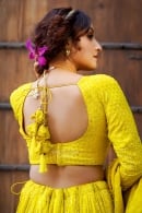 Bright Yellow Flared Lehenga in Georgette with Embroidery and Sequins Work