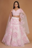 Light Pink Patch Work Lehenga in Net with Bead and Sequin Work Blouse