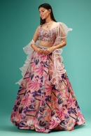 Multi Colored Printed Lehenga in Organza with Embellished Blouse