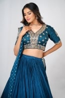 Rama Blue Traditional Lehenga in Chinon Silk with Woven Border and Paisley Motifs