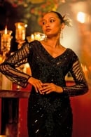 Black Gown in Net with Embellished Sequins and Beads with V Neckline