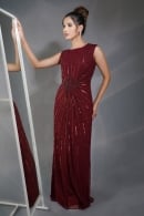 Maroon Embellished Gown in Net with Heavy Work