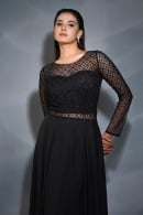 Black Gown in Crepe with Cutdana and Bead Work Embellished Bodice