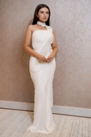 Pearl White Fancy Gown in Imported with Cutdana Work Patch