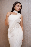 Pearl White Fancy Gown in Imported with Cutdana Patch Work