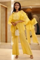 Yellow Organza Fancy Top with Palazzo Set with 3D Flowers Work