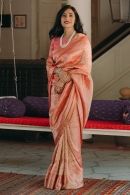 Light Pink Muga Silk Traditional All Over Woven Saree