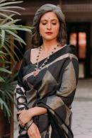 Black Silk Geometrical Woven Saree