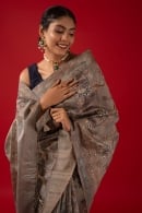 Grey Art Silk Saree with Embroidery