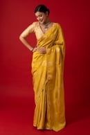 Mustard Kora Silk Woven Saree