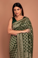 Green Georgette Traditional Bandhej Woven Saree