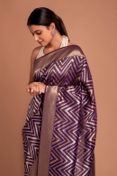 Purple Art Silk Zigzag Woven Saree