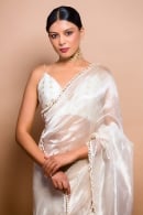 Golden Saree in Glass Tissue Along with Pearl Work Lace