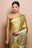 Golden and Grey Shimmer Woven Stripes Saree