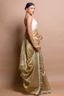 Golden Tissue Stripes Saree with Cutdana and Beads Detailing On The Border
