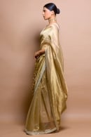 Golden Tissue Stripes Saree with Cutdana and Beads Detailing On The Border