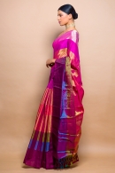 Multi Colored Woven Saree in Cotton with Tassles