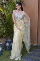 Light Yellow Cutdana and Sequinned Work Saree in Organza with Embellished Border