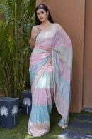 Multi Colored Oraganza Saree Adorned with Cutdana and Diamond Detailing