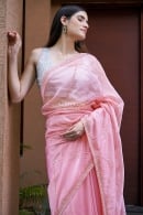 Pink Sequins and Cutdana Work Saree in Organza with Embellished Border