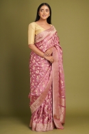 Onion Pink Traditional Woven Jaal Saree in Satin Silk