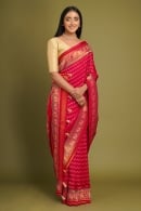 Rani Pink Chevron Design Saree in Art Silk with Woven Patola Border