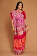 Pink Shaded Traditional Gharchola Saree in Gaji Silk with Applique Embroidery Work