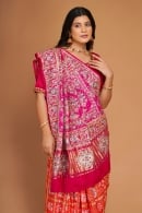 Pink Shaded Traditional Gharchola Saree in Gaji Silk with Applique Embroidery Work