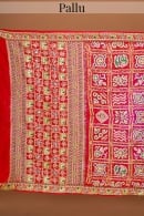 Cherry Red and Pink Gaji Silk Traditional Gharchola Saree with Bird and Elephant Motifs