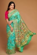Pista Green Traditional Bandhej Saree in Gaji Silk with Embroidery Applique Work