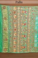 Pista Green Traditional Bandhej Saree in Gaji Silk with Embroidery Applique Work