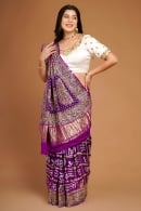 Violet Purple Traditional Checks Bandhej Woven Saree in Gaji Silk with Embroidery