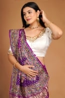 Violet Purple Traditional Checks Bandhej Woven Saree in Gaji Silk with Embroidery