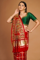 Maroon Checks Woven Gharchola Saree in Silk with Embroidery and Applique Work