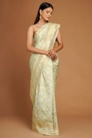 Pista Green Traditional Floral Woven Jaal Saree in Silk with Bird and Animal Motifs