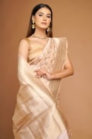 Peach Woven Moroccan Jaal Traditional Saree in Silk