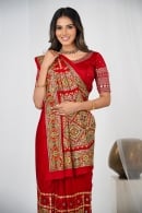 Red Checks Traditional Gharchola Saree in Silk with Embroidery and Mirror Work