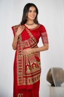 Red Traditional Gharchola Saree in Silk with Embroidery and Mirror Work