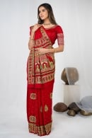 Red Traditional Gharchola Saree in Silk with Embroidery and Mirror Work