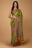 Olive Green Tussar Silk Saree with Embroidery and Cutdana Work
