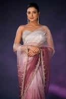Pink and Mauve Cutdana Worked Saree in Organza
