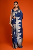 Peacock Blue Art Silk Saree with Tample Woven Border