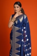 Peacock Blue Art Silk Saree with Tample Woven Border