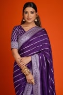Purple Art Silk Saree with Floral Motif Border and Pallu