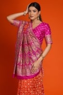 Rani Pink and Orange Bandhej Print Saree in Silk with Contrast Embroidery