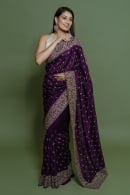 Purple Chiffon Georgette Embroidered Saree with Swarovski Work